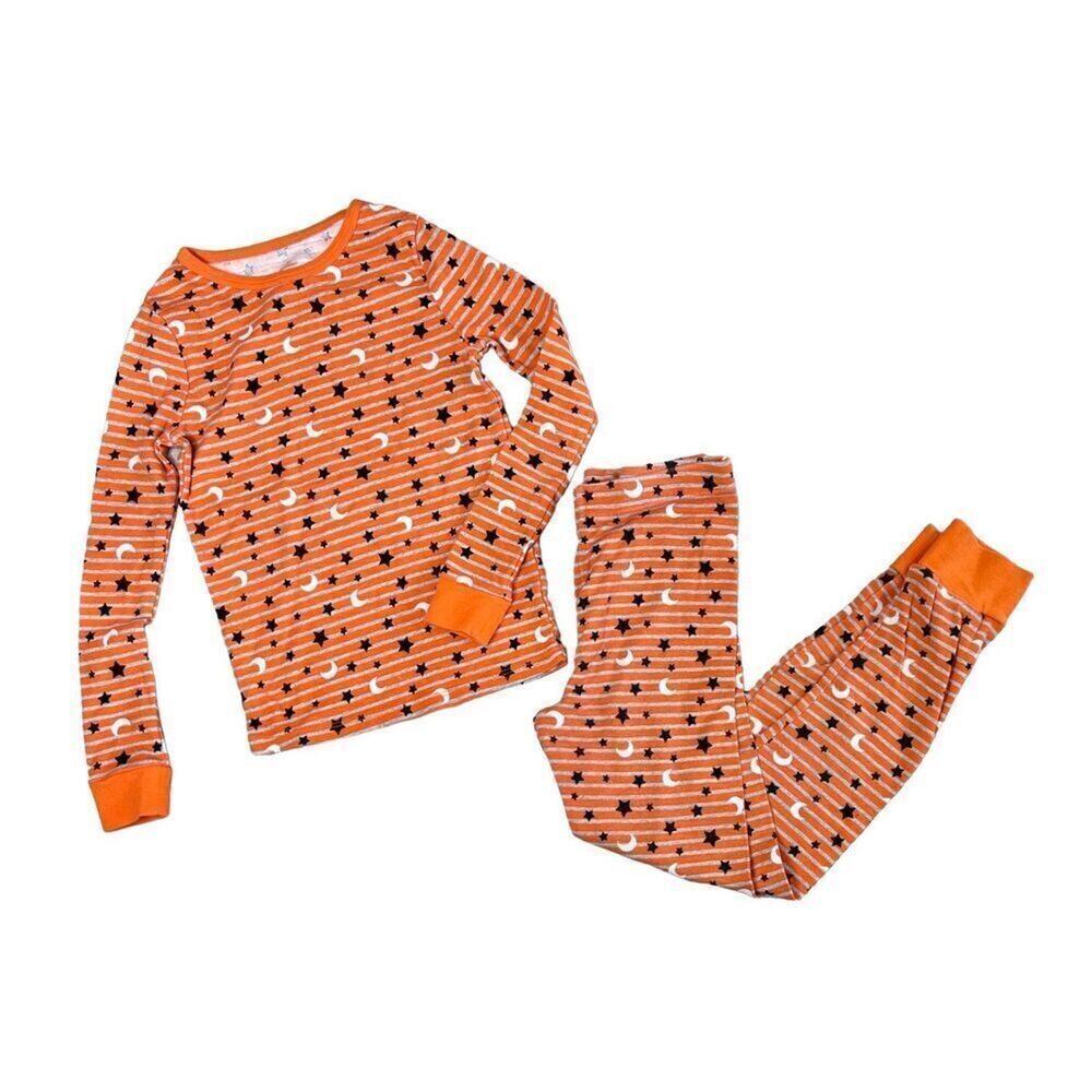 Celebrate Halloween Orange Stripe Moon Stars Sleepwear Pajama Pant Set 7 Spooky